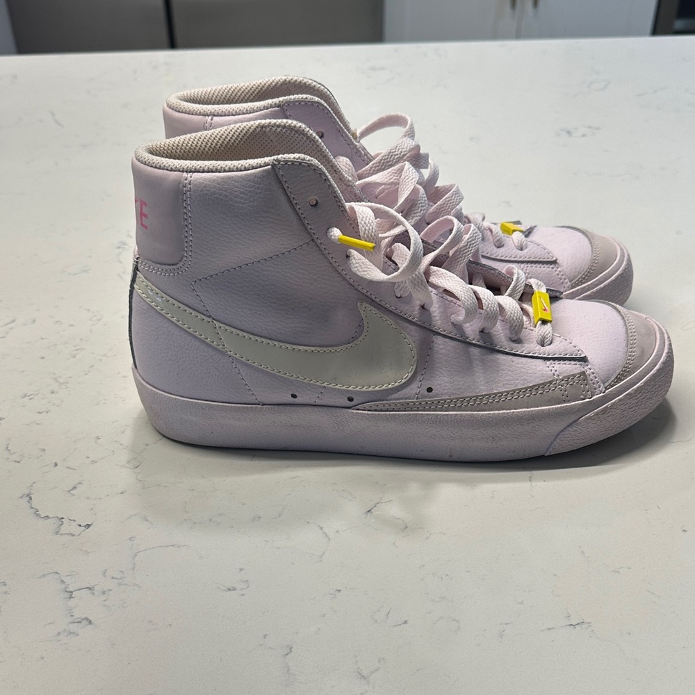 Nike High-Top Sneakers in Pink and Yellow with Silver Swoosh